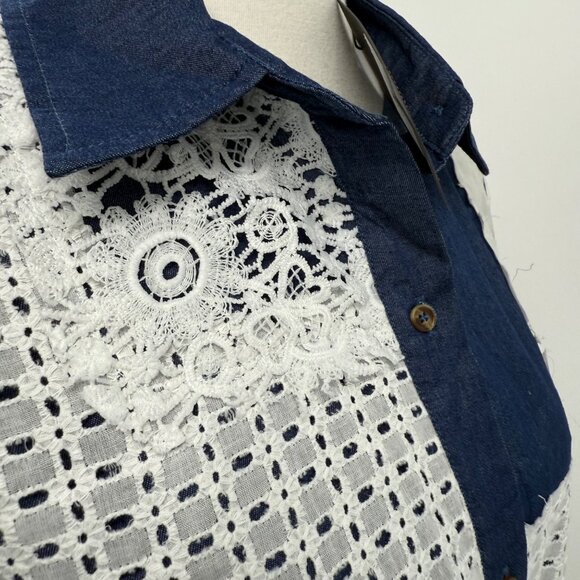 Gabby Isabella Womens Long Patchwork Denim & Lace Dress Blue & White Size S - Picture 7 of 14